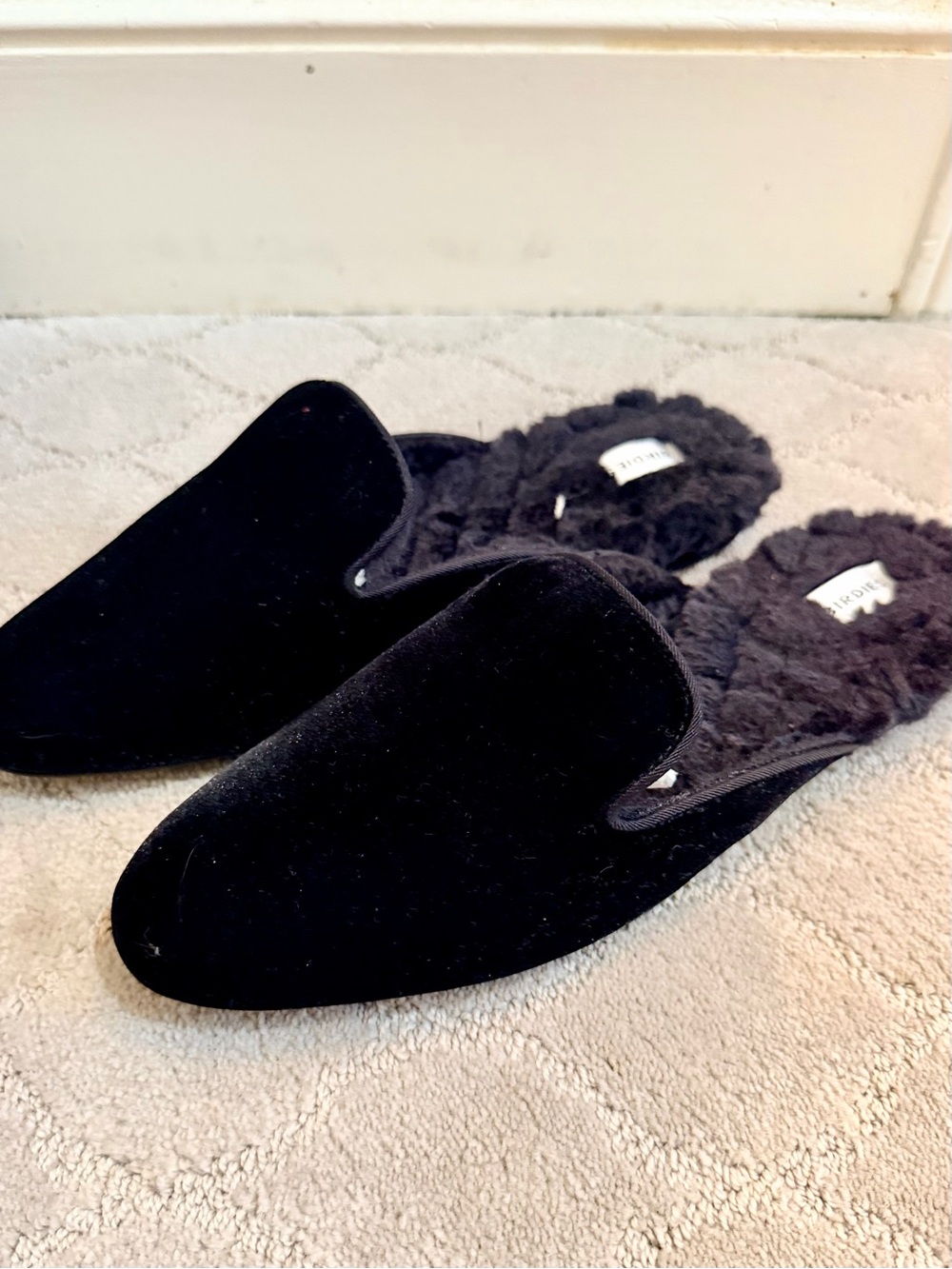 Birdies The Phoebe Black Women's Velvet Slip-On Mules w/Faux Fur Lining sz.9.5